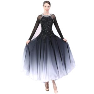 JRUIA Standard Ballroom Dance Dresses for Ladies Gradient Flamenco Skirt Modern Smooth Waltz Tango Party Practice Dress