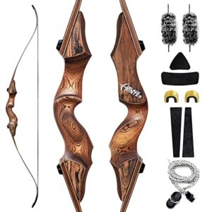 OUBOTER 60 Inch Black Hunter Takedown Recurve Bow 20-60Lbs Right Hand Riser Archery Bow with Stringer Hunting Bow for Adult Beginner Shooting Training