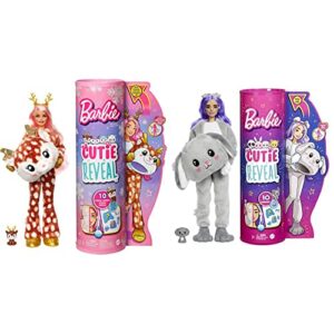 Barbie Cutie Reveal Snowflake Sparkle Series Doll with Deer Plush Costume & 10 Surprises & Cutie Reveal Doll with Puppy Plush Costume & 10 Surprises Including Mini Pet & Color Change
