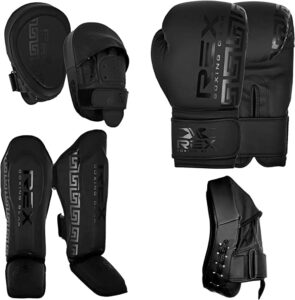 Inflori Sports Boxing Matt Black Set with Shin guard