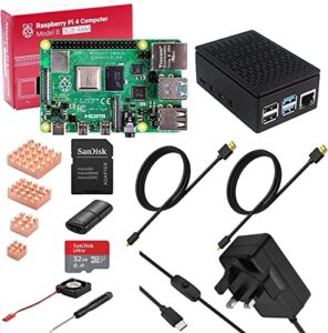 SANOOV Raspberry Pi 4 Model B 8GB Starter Kit Motherboard/32GB SD Card / 5V 3A Power Cable with Switch/2 x HDMI to HDMI Cable/Card Reader/Black ABS Case/Cooling Fan/Heat Sink/Screwdive