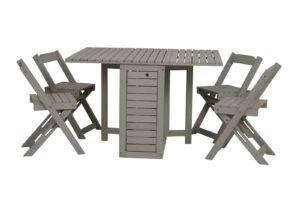 Santos Folding Drop Leaf Butterfly Dining Set Outdoor and Indoor Use With 4 Stowaway Chairs Grey Durable Eucalyptus Wood