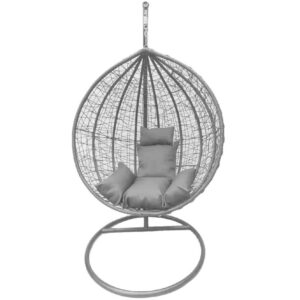 Fine Garden Grey Hanging Egg Chair with Matching Weatherproof Comfy Cushion | Morden Design Patio Indoor and Outdoor Plastic Wired Swing with Steel Frame | Relaxing and Stylish Comfo