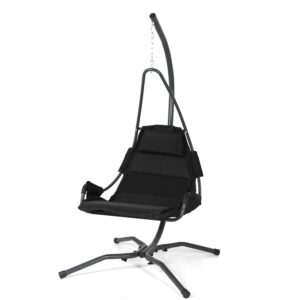 Swings Chair Hanging Garden Hammock for Indoor and Outdoor Stand Set with Antracite Cushion Relaxing Steel Frame with Strong Chain Supporting up to 18st (120kg)