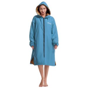 Hiturbo Waterproof Changing Robe-Windproof Warm Robe Oversized Coat Surf Poncho with Hood Blue