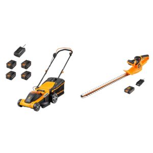 LawnMaster 48V 41cm Cordless Lawnmower & LawnMaster 24V 52cm Cordless Hedge Trimmer with 2.0Ah 24V Lithium-Ion Battery and Charger | Hedgetrimmer without cable