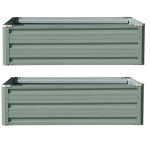 2 Extra Large Garden Raised Metal Planters Grow Bed Light Green Galvanised Steel Powder Coated for Vegetables