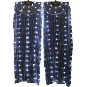 Women Led Belly Dance Fan Veils 100% Silk 1 Pair Left+Right Hand Belly Dance Prop Stage Activities Tools for Belly Dance Stage Shows Halloween Christmas