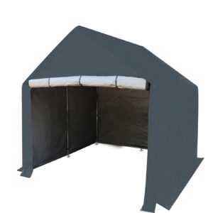 BIRCHTREE Outdoor Garden Storage Tent Bike Motorcycle Carport Shed Shelter Steel Frame Zipper Door Waterproof Cover Dark Grey 6X10FT
