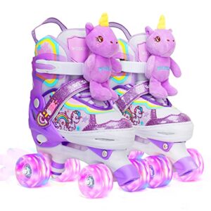 Unicorn Doll Roller Skates Kids Toddler 4 Sizes Adjustable with Shiny Light up Wheels Quad Rainbow Skates for Girls Beginner Xmas Birthday Gifts