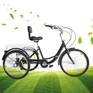 Tricycle for Adults 24 Inch 3-Wheel Bike 7 Speed Folding Trike Bicycle Adjustable Seniors Trike Cruise Shopping Bike With Baske