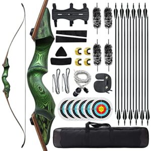 OUBOTER Black Hunter 60 Inch Archery Recurve Bow Set 20-60lbs Takedown Bow with Arrows Wooden Bow Riser Hunting Bow for Adults and Beginners