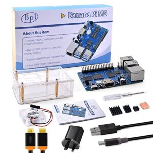 GeeekPi Banana Pi BPI-M5 single board computer use Amlogic S905X3 Quad-Core Cortex-A55 (2.0xxGHz) Processor. support 4GB LPDDR4 and 16G eMMC flash (with QC3.0 UK Power Supply