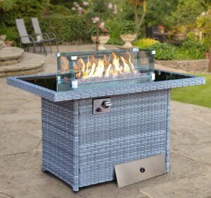 Rattan Gas Fire Pit Table with Lava Stones