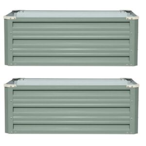 2 Large Garden Raised Metal Planters Grow Bed Light Green Galvanised Steel Powder Coated for Vegetables