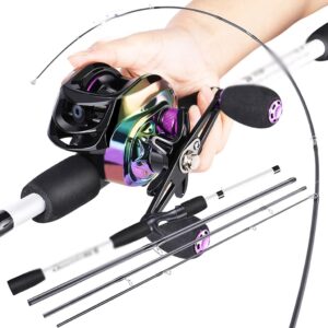 Ruilogod 4 Section Rods And Left/right Hand Baitcasting Reel Fishing Combos Set 1.98m Carbon Fiber Csting Fishing Rods