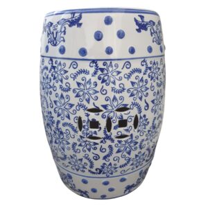Chinese Ceramic Garden Stool/Plant Stand - Blossom and Catkins Patte