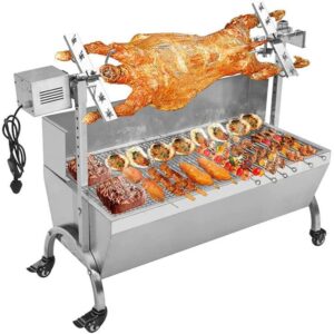 ZLPOWER 28W Grill Roaster Stainless Steel BBQ Spit Lamb Suckling Small Pig Charcoal Barbeque Roasting Machine Rotisserie with 132 LBS Wind Deflector for Camping Outdoor Barbecue Patio Island Backyard