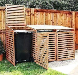 Triple Wheelie Hideaway Bin Storage Wooden Cover Store Garden Rubbish Dustbin Conceals Three (3) 240L Compartments New - WINNER 2022