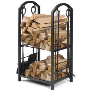 COSTWAY Firewood Log Rack with 4 Pcs Fireplace Tools