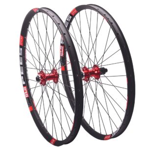 Bike Wheelset 26/27.5/29'' Mountain Bike Wheel Disc Brake Thru Axle Sealed Bearing 32H Rim For 8 9 10 11 12 Speed Cassette (Color : Red