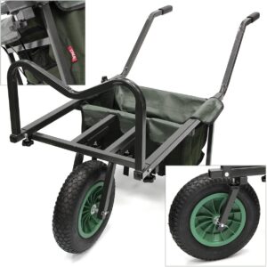 Carp Fishing Single Wheel Barrow With Built In Tackle Bag Carryall Strong Steel Construction Adjustable Body