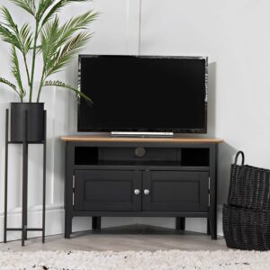 The Furniture Outlet Bergen Black Painted Oak Corner TV Uni