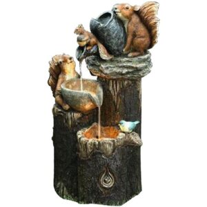 YUDIZWS Solar Powered Water Feature Outdoor/Indoor Squirrel Sculpture Waterscape Fountain Statue Garden Water Fountain with LED Light Squirrel Styling            [Energy Class A]