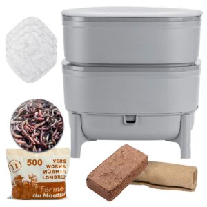 WORMcube Grey Design & Compact I 250gr of Compost Worms / 500 ctn. I 2 trays Wormery I Complete kit I Worm Drowning Stop Filte