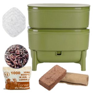 WORMcube Green Design & Compact I 500gr of Compost Worms / 1000 ctn. I 2 trays Wormery I Complete kit I Worm Drowning Stop Filte