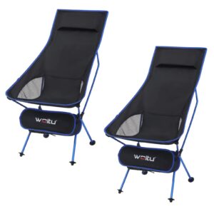 WOLTU Set of 2 Folding Camping Chairs Compact Ultralight with Carry Bag and Headrest Camping Chair Black + Blue