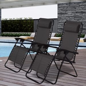 Garden Recliner Chairs Set of 2 Sun Loungers for Patio Zero Gravity Chairs Deck Chair Black