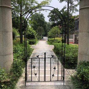 Steel Garden Arch with Gate Climbing Plants Rose Arch for Weddings Party Event Decoration Tubular Trellis Archway Easy to Assemble Garden Arch Flower Stand 214x110x37cm