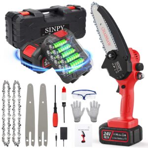 Mini-Chainsaw 6 Inch Cordless-Chainsaw with 2*3000mAh Battery 24V Electric Chainsaw with Oil System and Security Lock Handheld Small Chain Saw for Wood Cutting Tree Trimming Gardening