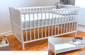 White Solid Wood Convertible Newborn Baby Cot Bed With Free Baby Bed Deluxe Mattress Included Wooden Nursery Furniture Converts Into A Junior Toddle Bed 120 x 60 cm or 140 x 70 cm (120x60cm)
