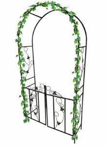 2M Black Metal Garden Arch with Gate Classic Garden Arch for Climbing Plants & Roses Lockable Doors Outdoor Archway for Trailing Flowers Arbour Support Decoratio