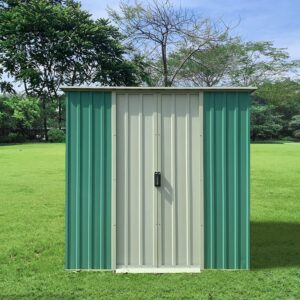 Frideko 6FT x 4FT Garden Shed Outdoor Storage Containers Metal Tool Shed Weatherproof Flat Roof Storage House With Double Sliding Door Outdoor Furniture