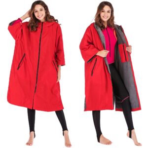 KEYUSHOP Unisex Adult Changing Robe with Thicken Microfiber Waterproof Windproof Oversized Coat Towel Robe Hooded Towel Surf Poncho with Hood Stay Warm and Dry For Watersports