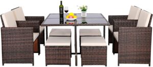 8 Seater Rattan Garden Furniture 9PC Dining Set Wicker Weave Table Chairs Outdoor Conservatory