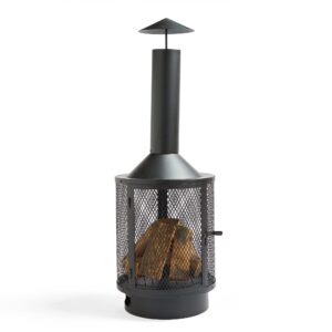 VonHaus Chiminea – Log Burner Fire Pit with Fire Poker