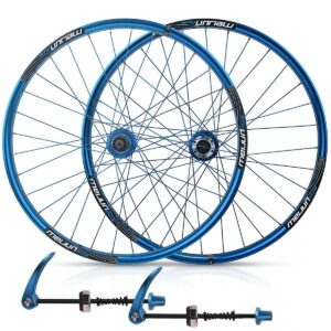Asiacreate 26" MTB Bike Wheel Set Disc Brake Quick Release 32H Rim 7/8/9/10 Speed Cassette Hub Front Rear Wheels For Mountain Bike (Color : Blue)