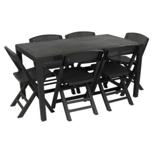 Plastic Rattan Patio Dining Table & Folding Chairs Outdoor Garden Furniture Sets (6