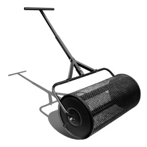 Zevcri 24 * 12.5 Inch Peat Moss Roller Spreaders for Lawns Fertilizer Compost Spreader for Garden Metal Mesh Basket Seed Spreader (Black)