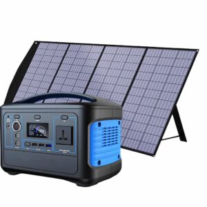 Noengast Portable Power Station With Solar Panel 100W Set 600W 540WH Solar Generator with AC/Car Lighter Port/USB Output for Travel Camping Mobile Home and Emergency Power Generator Blue