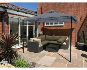 GDS GSD Garden Gazebo Ecru or Grey Party Shelter Patio Shade Outdoor Malaga Sun Canopy 3m x 3m (Dark Grey)