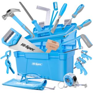Hi-Spec 25pc Blue Beginners Carpentry Tool Kit Set. Complete Real Hand Tools for DIY Starters & Kids