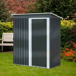5ft x 3ft Garden Sheds Tool Storage House Galvanised Steel Metal Garden Sloped Roof Storage Shed with Sliding Door Outdoor Furniture Grey