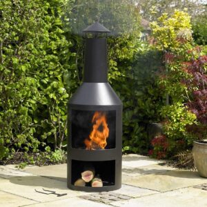 FastWrite Log Burner Fire Pit Black Steel Burner with Built in Log Store Outdoor Garden Furniture