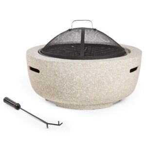 VonHaus Garden Fire Pit Bowl – Round Concrete / Stone Effect Firepit with BBQ Grill Function