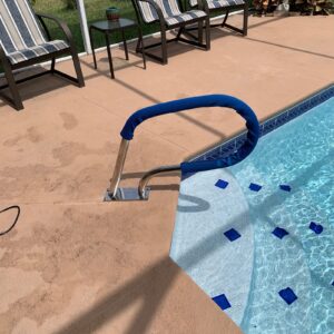 BOCbco Pool Rail Pool Railing Swimming Pool Hand Rail Handrail for in Ground 250Lbs Load Capacity Rustproof Swimming Pool Railing with Blue Grip Cover Self-Taping Screws